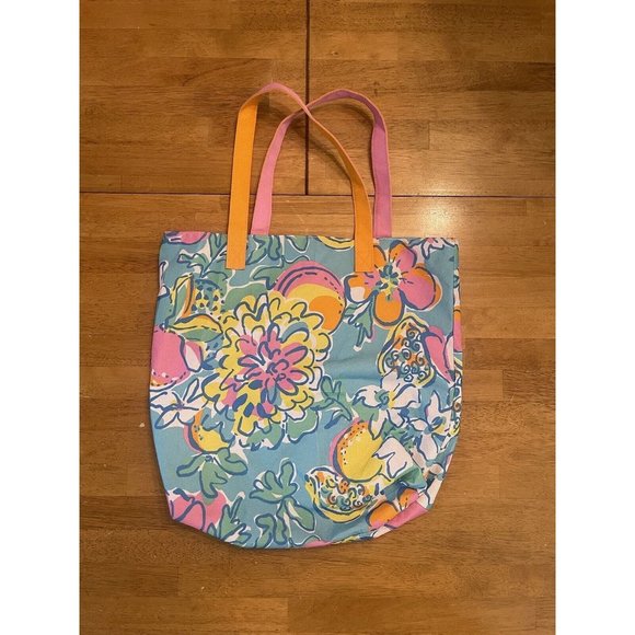 Lilly Pulitzer Estee Lauder Beach Bag Tote Summer Tropical Floral Print Large - Picture 2 of 5